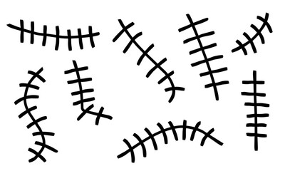 Fototapeta premium Hand drawn scar set. Stitches collection. Vector illustration