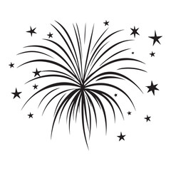 Fireworks burst black symbol vector illustration isolated on white background. Silhouette icon, Great for happy new year or independence day graphic design