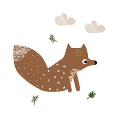 Cute little squirrel. Childish simple graphic. Vector hand drawn illustration.