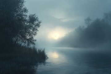 A Misty Dawn Over a Tranquil River