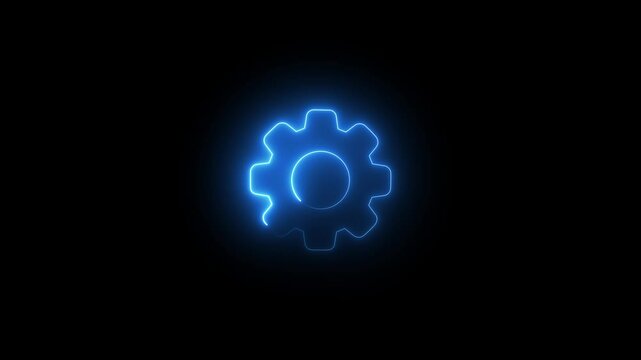 Abstract neon setting icon, Cogwheel with wrench spanner symbol animation. Animated Icon for mechanic maintenance, workshop repair tool.