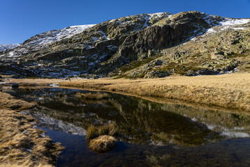 Naklejka premium Landscape in Gredos Natural park in a sunny winter day. Ávila, Castilla y León, Spain.