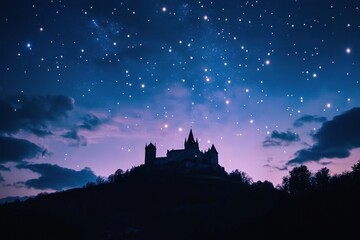 Obraz premium A Silhouetted Castle Under a Starry Night Sky