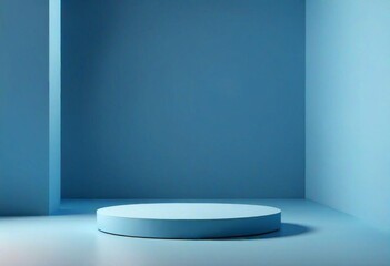 empty blue round podium on blue minimalistic background for product presentation