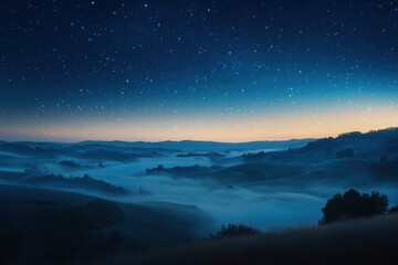 Fototapeta premium Starry Night Over Foggy Hills