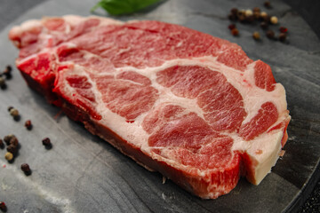 steak raw pork escalope gourmet pork meat dish fresh tasty food background on the table rustic food top view copy space