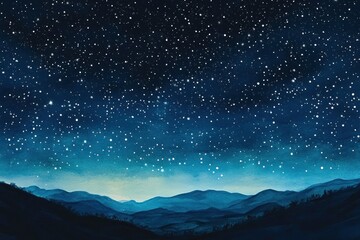 Fototapeta premium Watercolor Painting of a Night Sky with Silhouetted Mountains