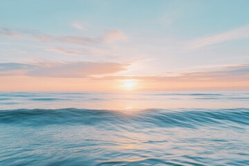 Tranquil Ocean Sunset with Pink Clouds and Gentle Waves