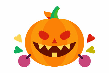 Happy Halloween. Pumpkin with creepy sweets and candies. Vector illustration in flat style.white background