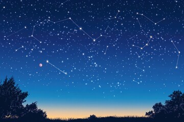 Fototapeta premium Night Sky with Stars, Constellations, and a Moon