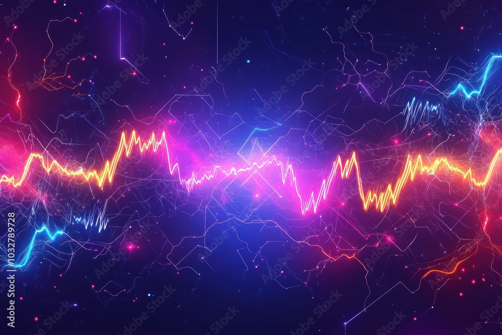 Fototapete digital pulse background with sharp waveforms and neon lighting