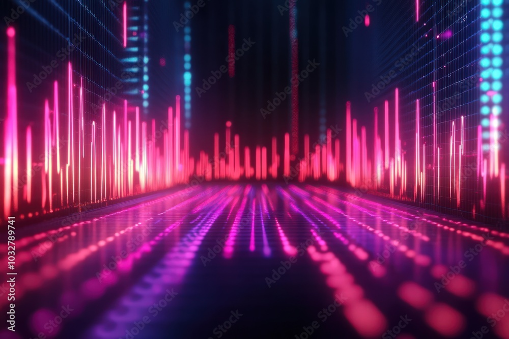 Poster Digital pulse background with sharp waveforms and neon lighting