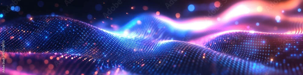 Poster Digital pulse pattern with angular shapes and glowing light waves