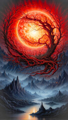 The Burning Sun Being Surround By A Tree