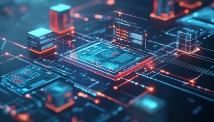 Obraz premium Digital transformation concept with holographic IT systems and data