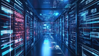 Digital transformation concept with holographic IT systems and data