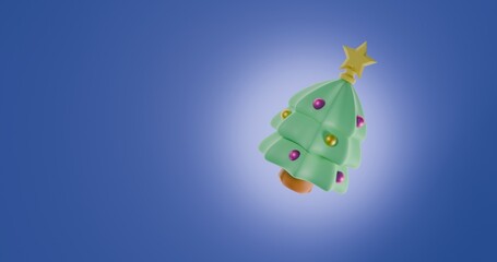 christmas tree with christmas decorations on a blue background with space for text and elements, christmas eve celebration, kid friendly design