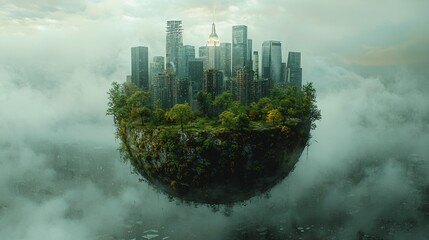 A futuristic city floating on a cloud, a symbol of urban renewal.