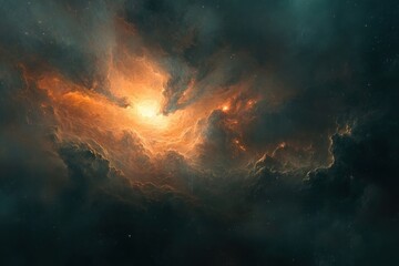 Fototapeta premium A Cosmic Nebula with Orange and Teal Clouds