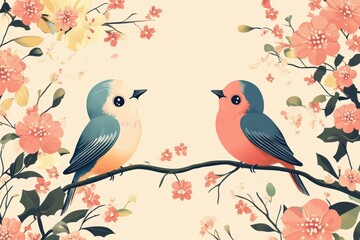 Fototapeta premium seasonal banner design, valentines day banner with adorable lovebirds and pastel tones a charming design to celebrate love, with room for text