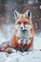 Obraz premium fox in the snowy forest. Selective focus