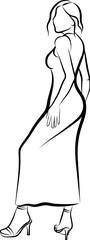 Sketch of Slim Woman In Dress. Vector illustration
