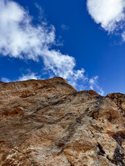 close up of rocky mountain peak under clear blue sky. Log pod Mangartom. Slovenia. Julian alps. mountain landscape. nature photography
