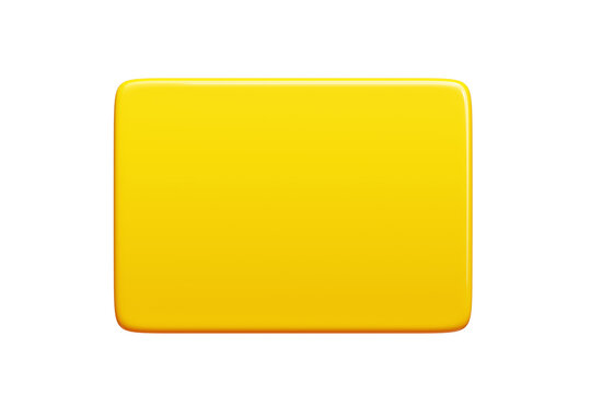 Yellow glossy rectangular text banner. 3d render illustration of bright rectangle message box. Balloon notification frame and comment badge. Simple geometric shape quote border and textbox.