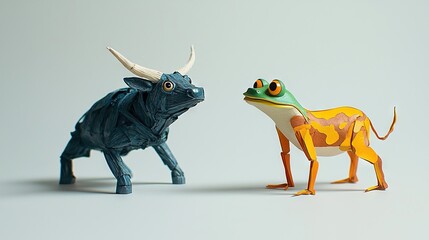Fototapeta premium Paper bull sculpture with bull and cow's head shapes