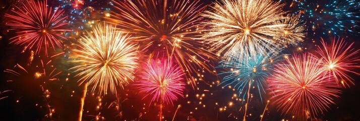 Fototapeta premium Colorful Fireworks Lighting up the Night Sky