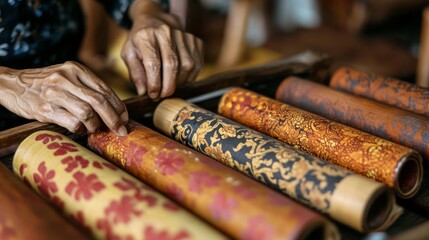 Batik Tulis Jogja or Batik Tulis of Yogyakarta, Indonesia. Batik Tulis motif is directly written manually with a bamboo handle and the original batik inherited from the ancestors Indonesia 