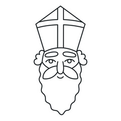 Sinterklaas face. Saint Nicholas Day theme. Winter Dutch or Belgium holiday. Vector line illustration with editable stroke isolated on white background.