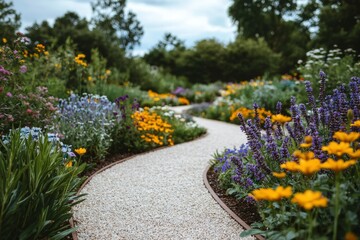 A Gravel Path Winding Through a Colorful Flower Garden
