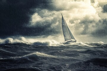 Sailboat Braving a Stormy Sea