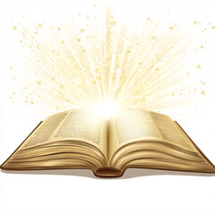 open book with golden light burst and stars  vector illustration  graphic design