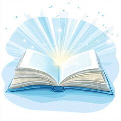 Obraz premium open book with light and stars radiating magical blue light