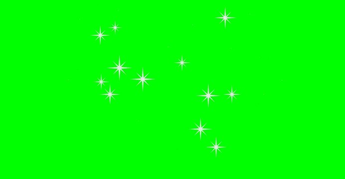 Sparkling stars dance on a vibrant green sreen in an artistic animation for creative projects
