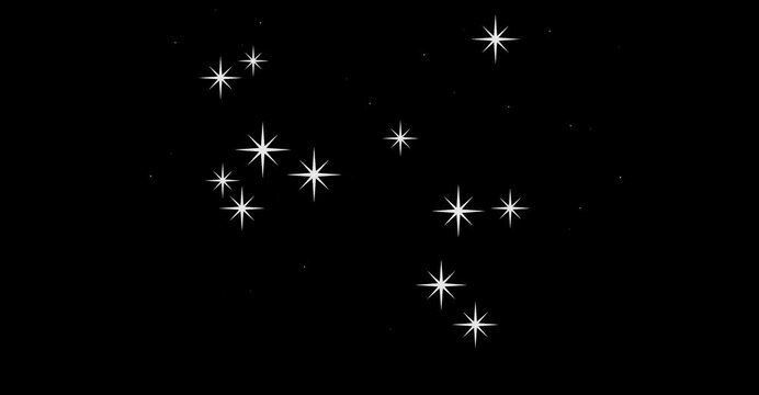 Sparkling stars dance on a vibrant black sreen in an artistic animation for creative projects