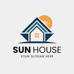 Fototapeta premium House with sun logo design concept sunrise sunset