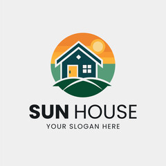 Fototapeta premium House with sun logo design concept sunrise sunset