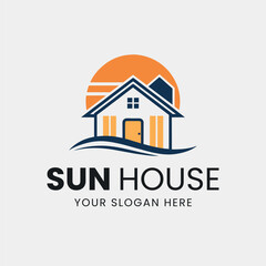 Fototapeta premium House with sun logo design concept sunrise sunset