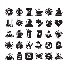 Cold icons set silhouette on white background
