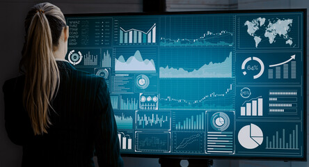 Data Analysis for Business and Finance Concept. interface showing future computer technology of...
