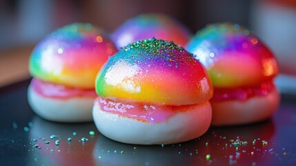 Cosmic Neon Bao Buns - Modern Holographic Vibrant Gradient Colors in Creative Iridescent Style for Trendy Decor