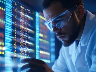 a scientist analyzing DNA samples with advanced sequencing tools