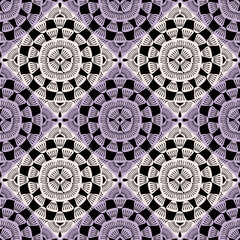 Pattern with crochet granny square with flowers wallpaper handmade decorative art design print	