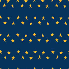  Seamless pattern with yellow stars, watercolor illustration. Stars on a dark background. Cosmic, astronomical pattern, magical ornament. Good for fabric, textile, pajamas, linen, wallpaper