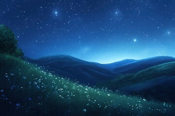 Fototapeta premium Nighttime Landscape with Starry Sky and Mountain Range