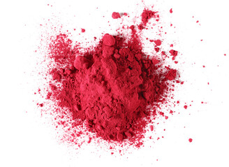 Dried beet root powder pile isolated on white background, top view