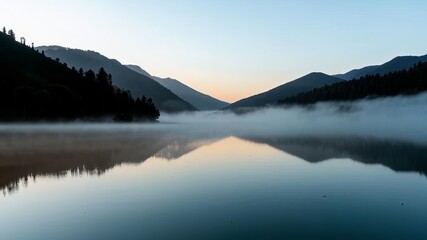 Mountains and lake, mirror image, calm image.
